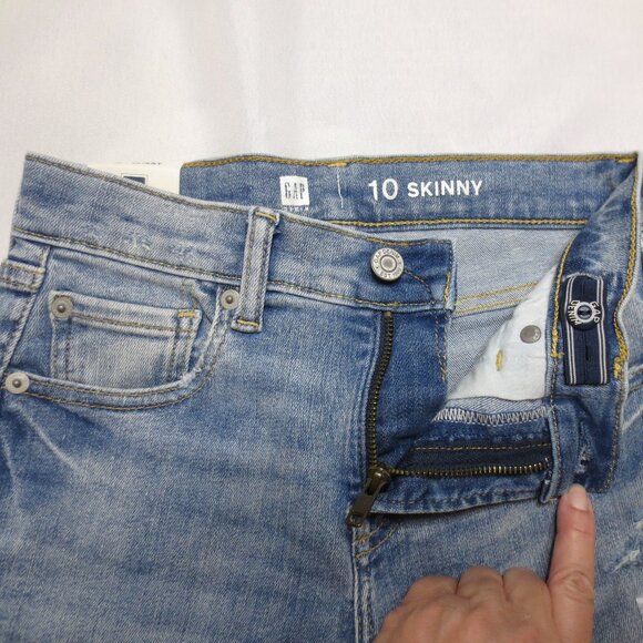 NWT GAP youth JEANS denim SKINNY blue STRETCH adjustable DISTRESSED SIZE 10 - Picture 8 of 13